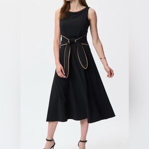 Joseph  Rikoff Elegant Black Dress with Tan Accents